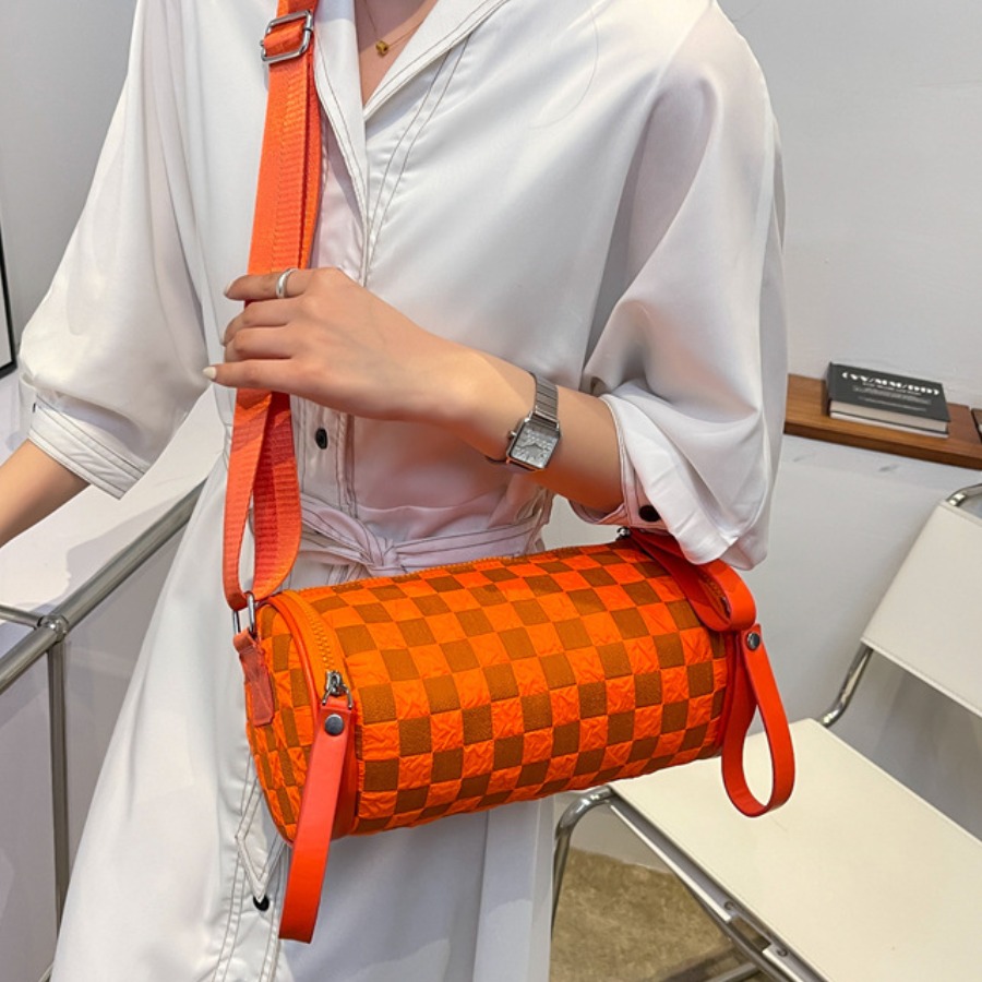 

LW Plaid Pattern Cylindrical Crossbody Bag, Orange