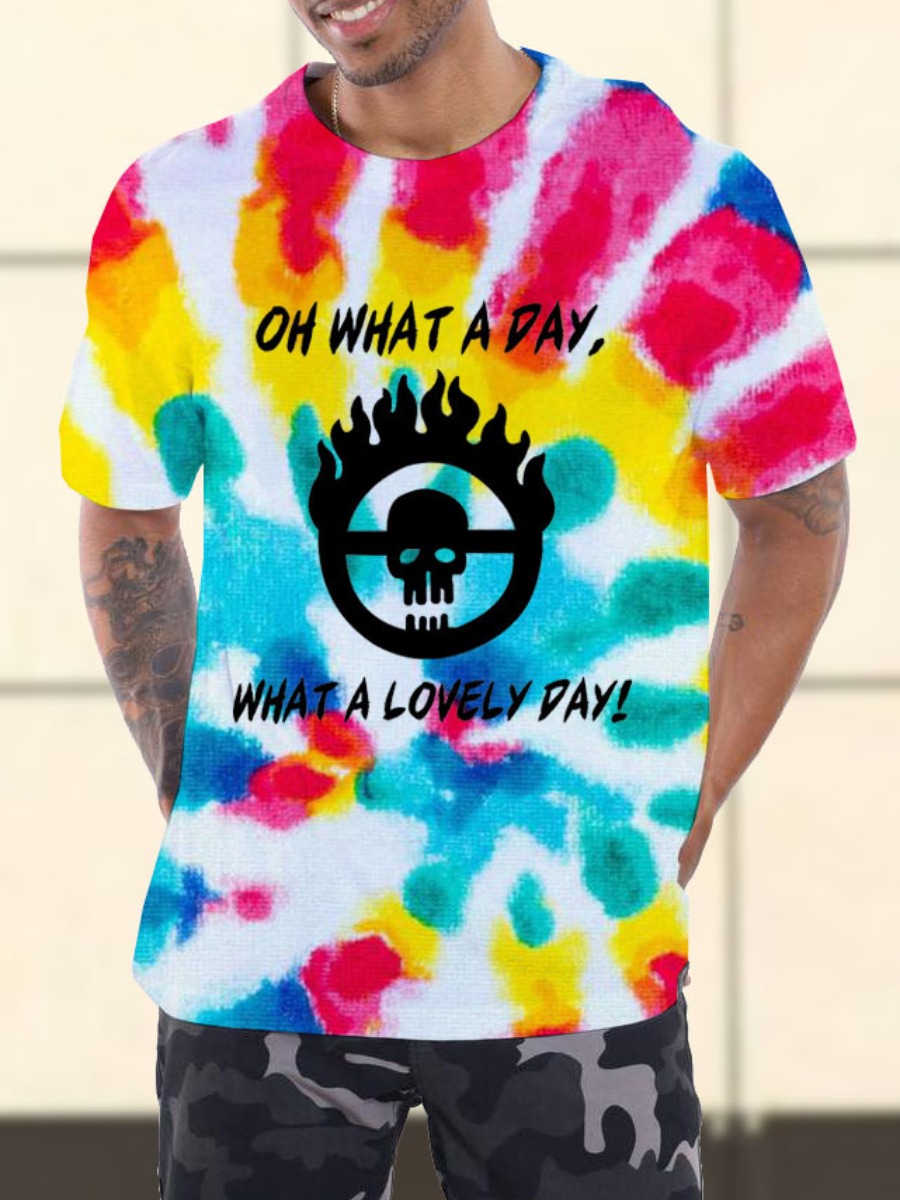 

LW Men Tie-dye Letter Print T-shirt, Multi