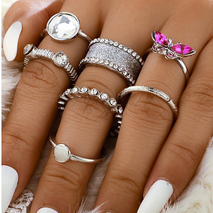 

LW 7-piece Rhinestone Butterfly Ring, Silver