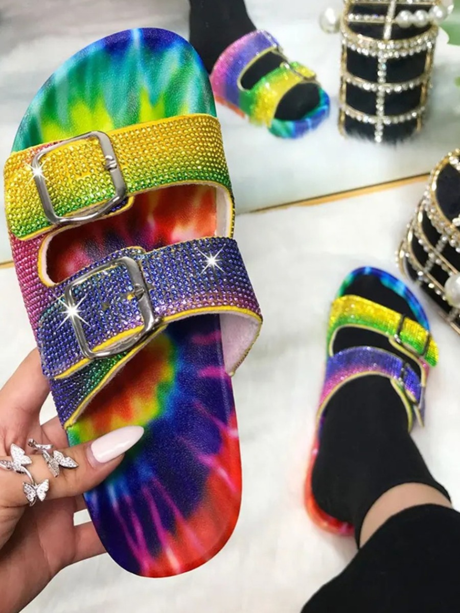 

LW Tie-dye Rhinestone Slides, Blue