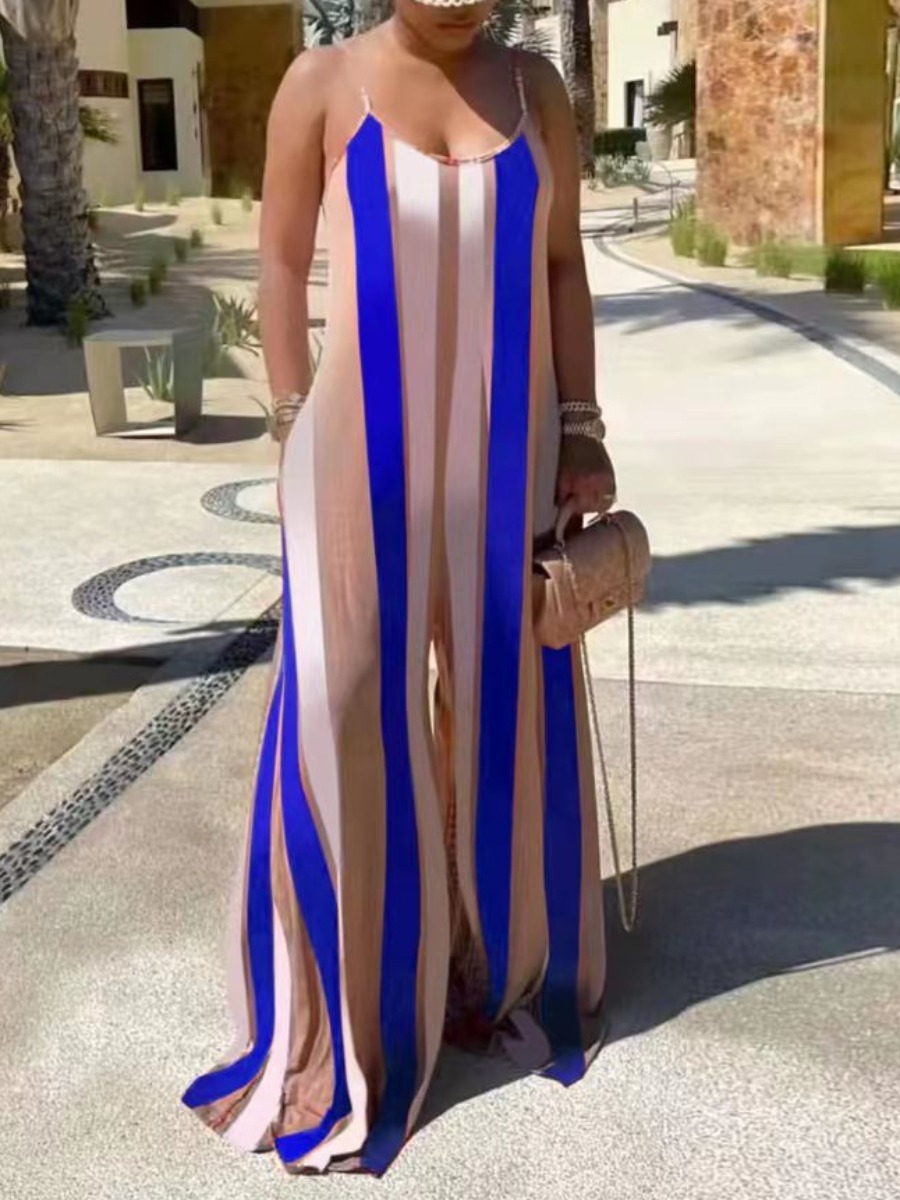 

LW Striped Wide Leg Cami Jumpsuit, Blue