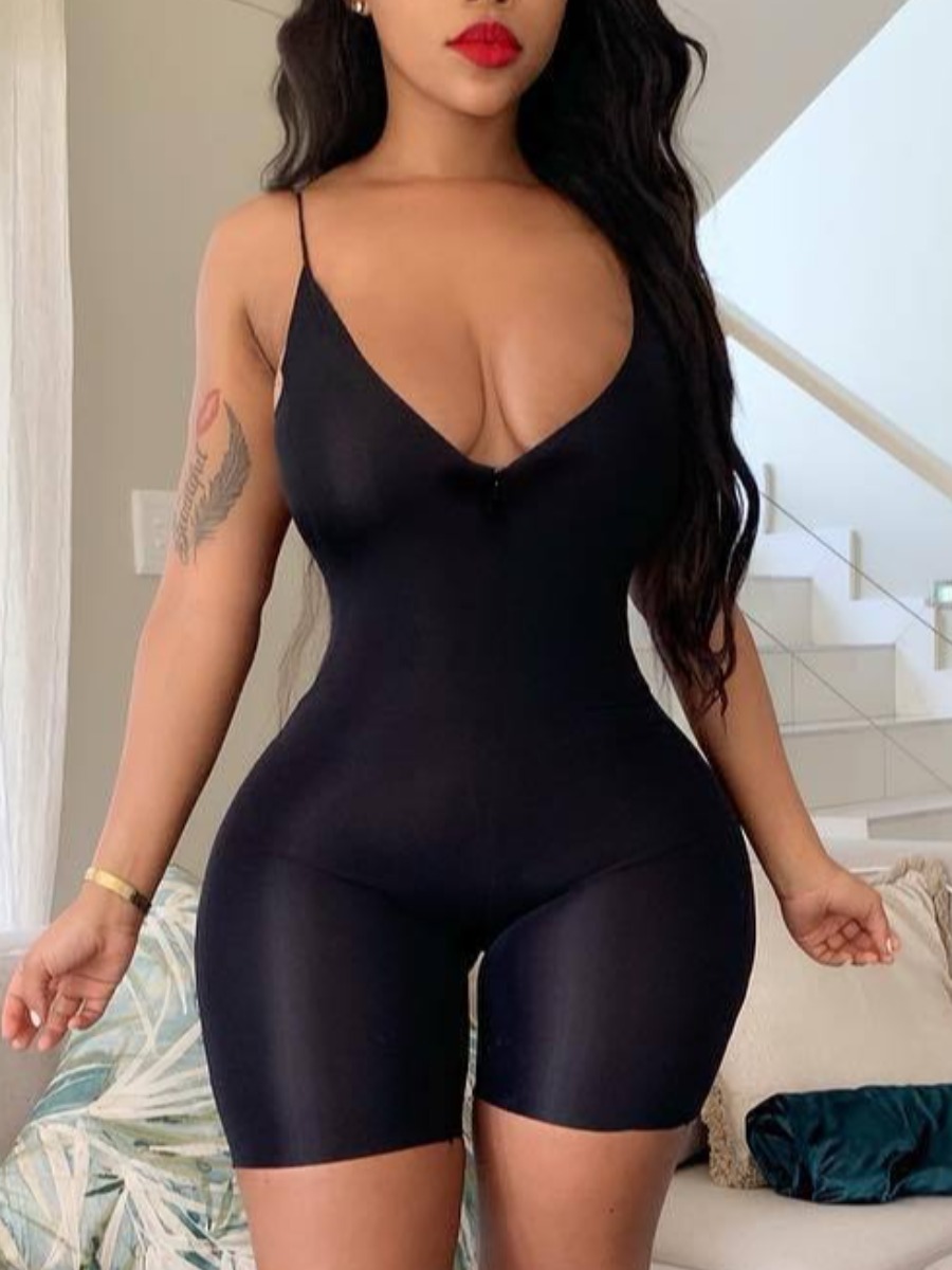 

LW Backless Skinny Cami Romper, Black