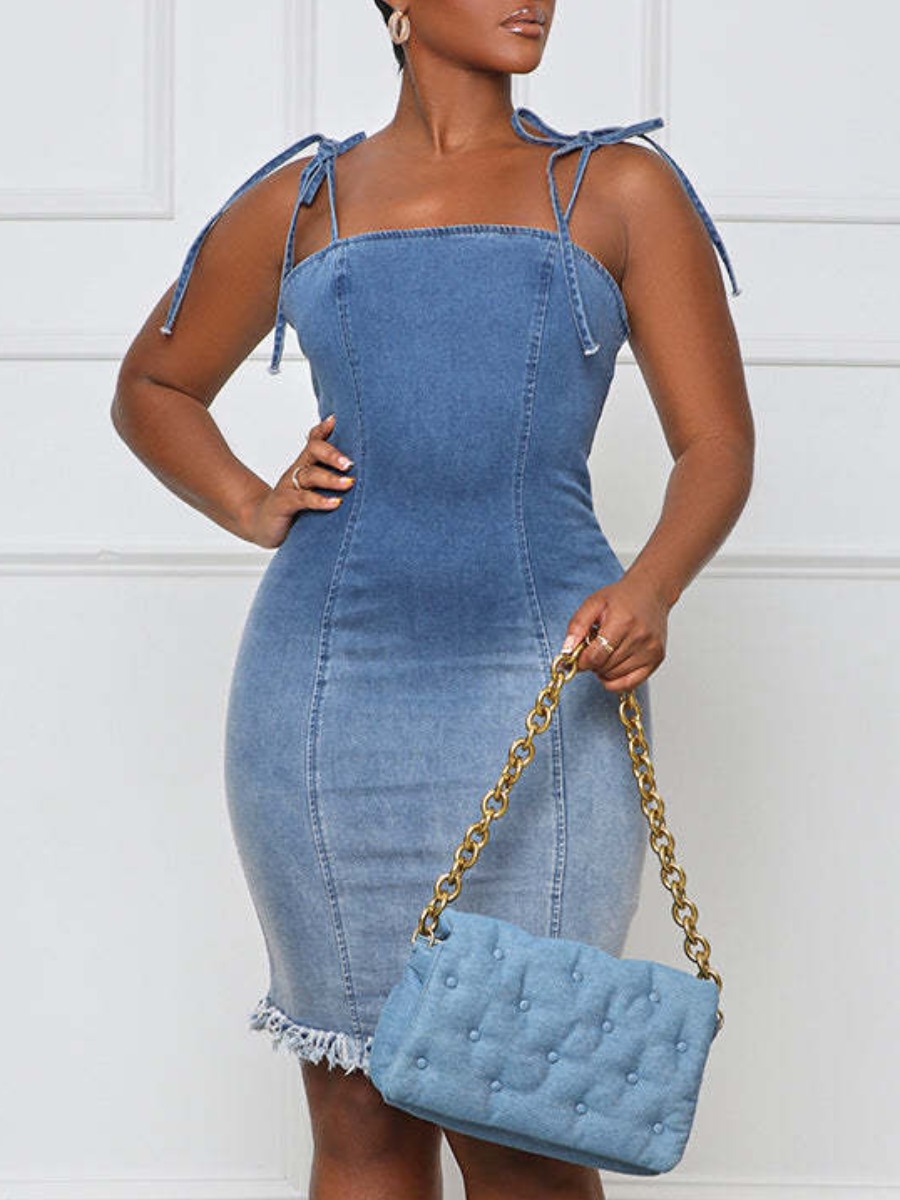 

LW Raw Edge Bodycon Cami Denim Dress, Baby blue
