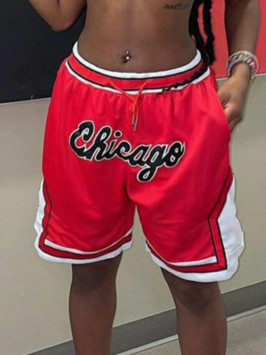 

LW Letter Print Striped Shorts, Red