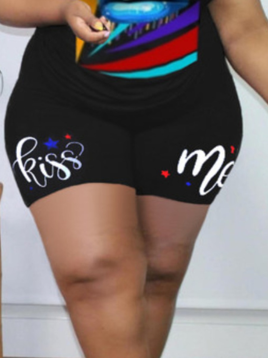 

LW Plus Size Kiss Letter Print Shorts, Black