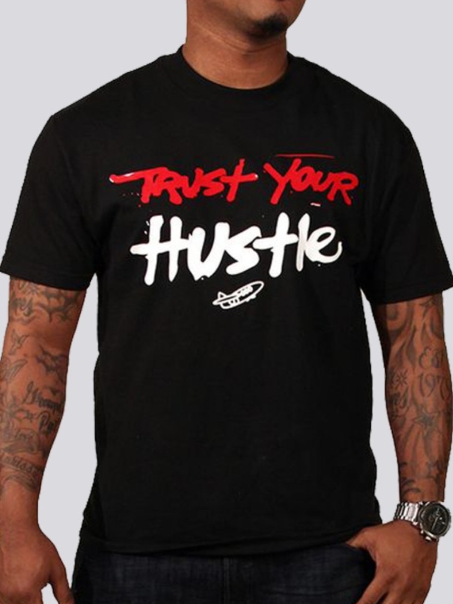 

LW Men Hustle Letter Print T-shirt, Black