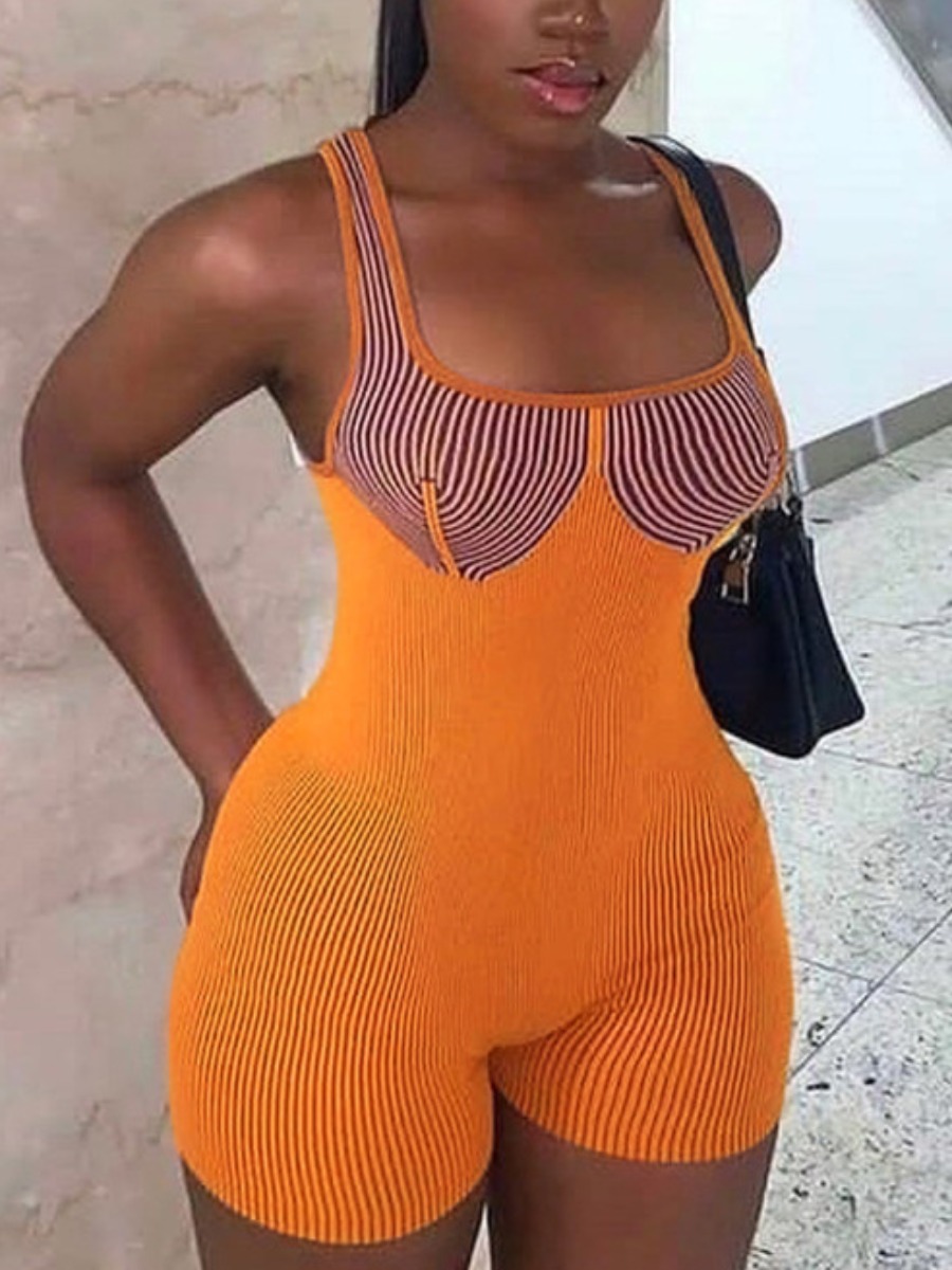 

LW Striped Cami Skinny Romper, Orange