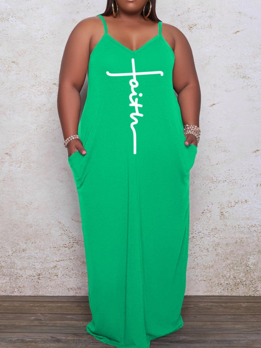 

LW Plus Size Faith Letter Print Cami Dress, Green