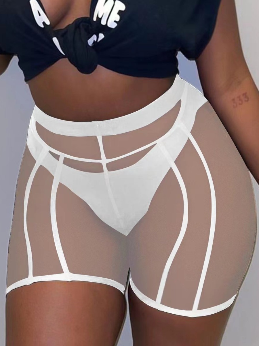 

LW SXY Plus Size Striped See-through Shorts, White