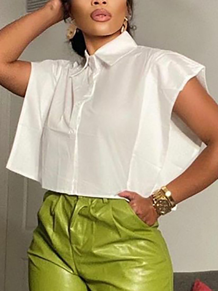 

LW Turndown Collar Loose Blouse, White