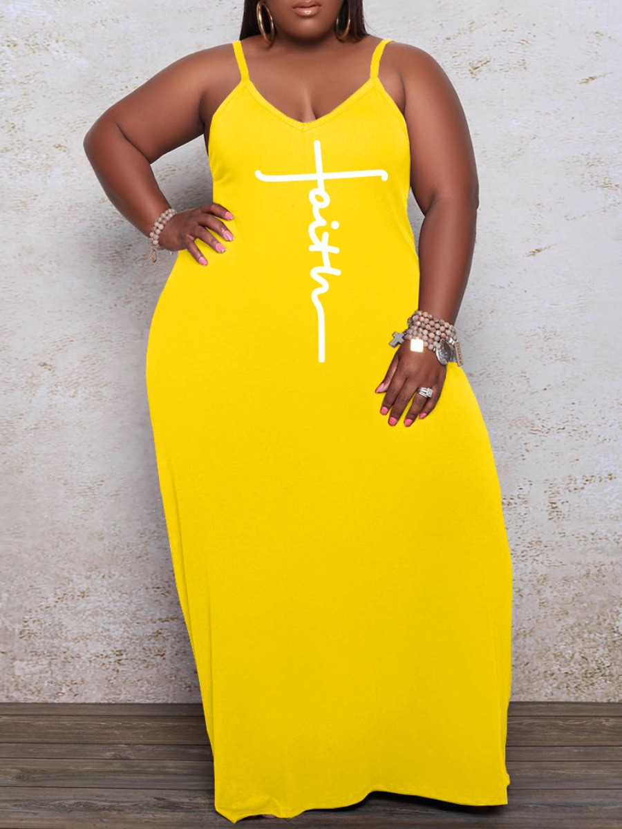 

LW Plus Size Faith Letter Print Cami Dress, Yellow