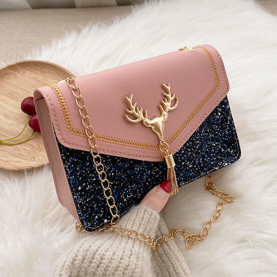 LW Sequined Chain Strap Crossbody Bag