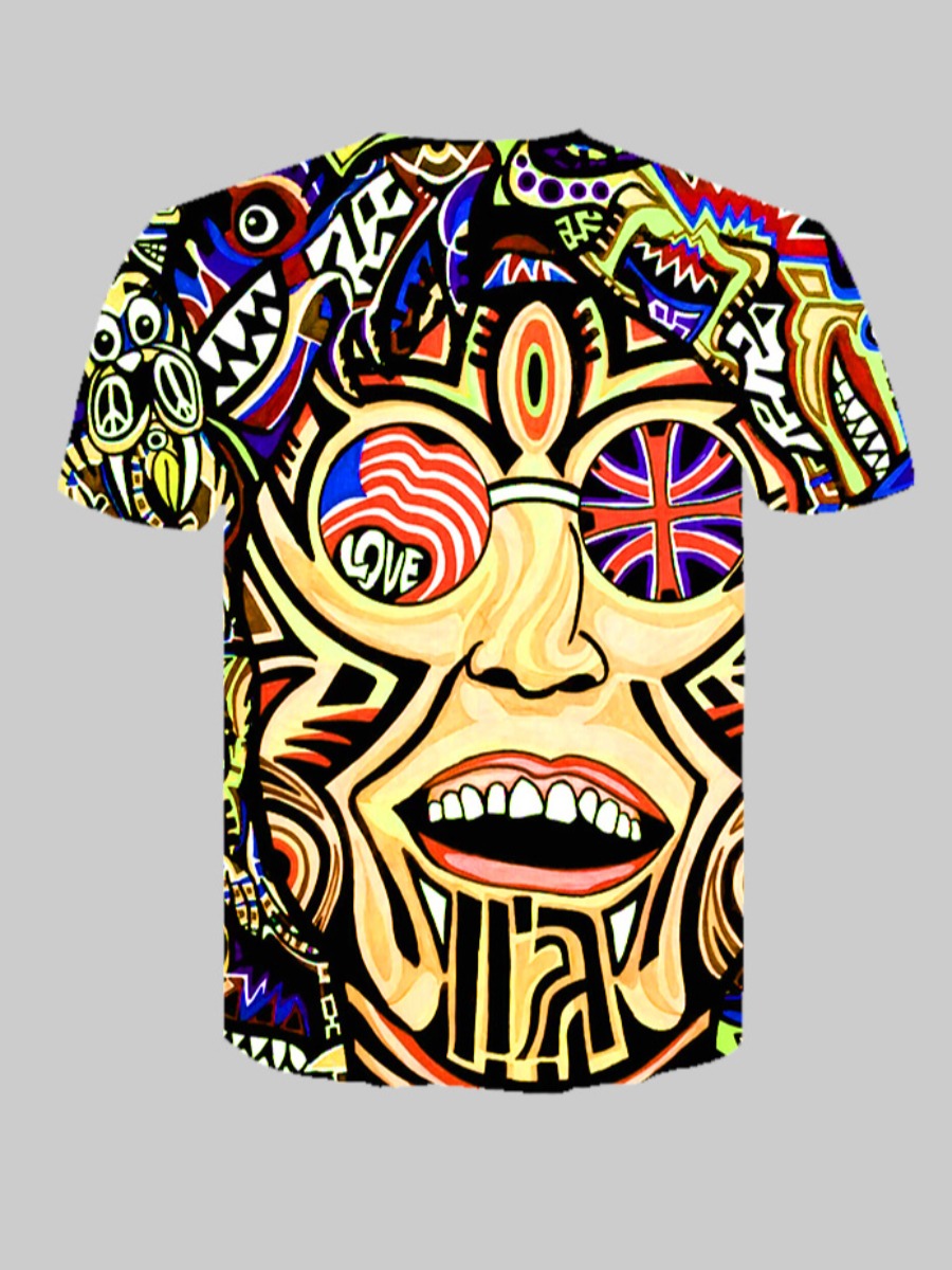 

LW Men Cartoon Mixed Print T-shirt, Yellow