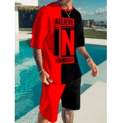 LW Men Round Neck Letter Print Shorts Set