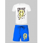 LW Men Cartoon Letter Print Drawstring Shorts Set