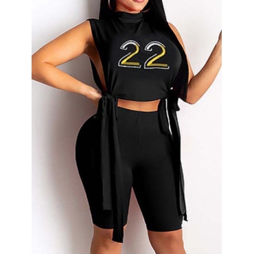 

LW Plus Size Bandage Design High Split Shorts Set, Black