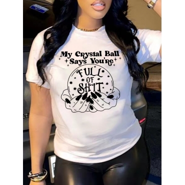 

LW Plus Size Figure Letter Print T-shirt, White