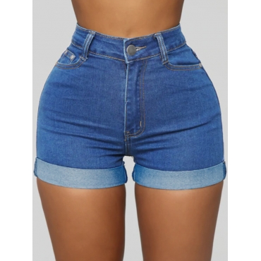 

LW Mid Waist High Stretchy Denim Shorts, Blue
