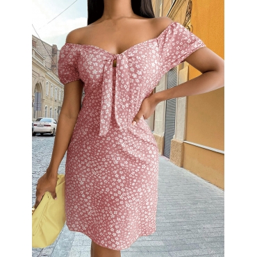 

LW Off The Shoulder Ditsy Floral Print Dress, Light pink