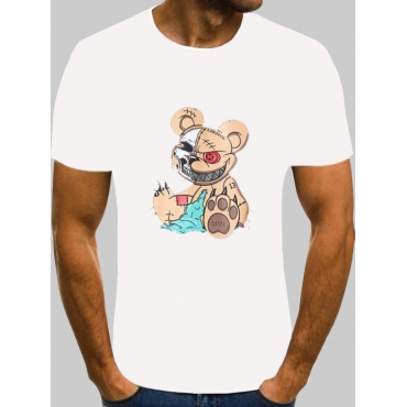 

LW Men Cartoon Print Patchwork T-shirt, White