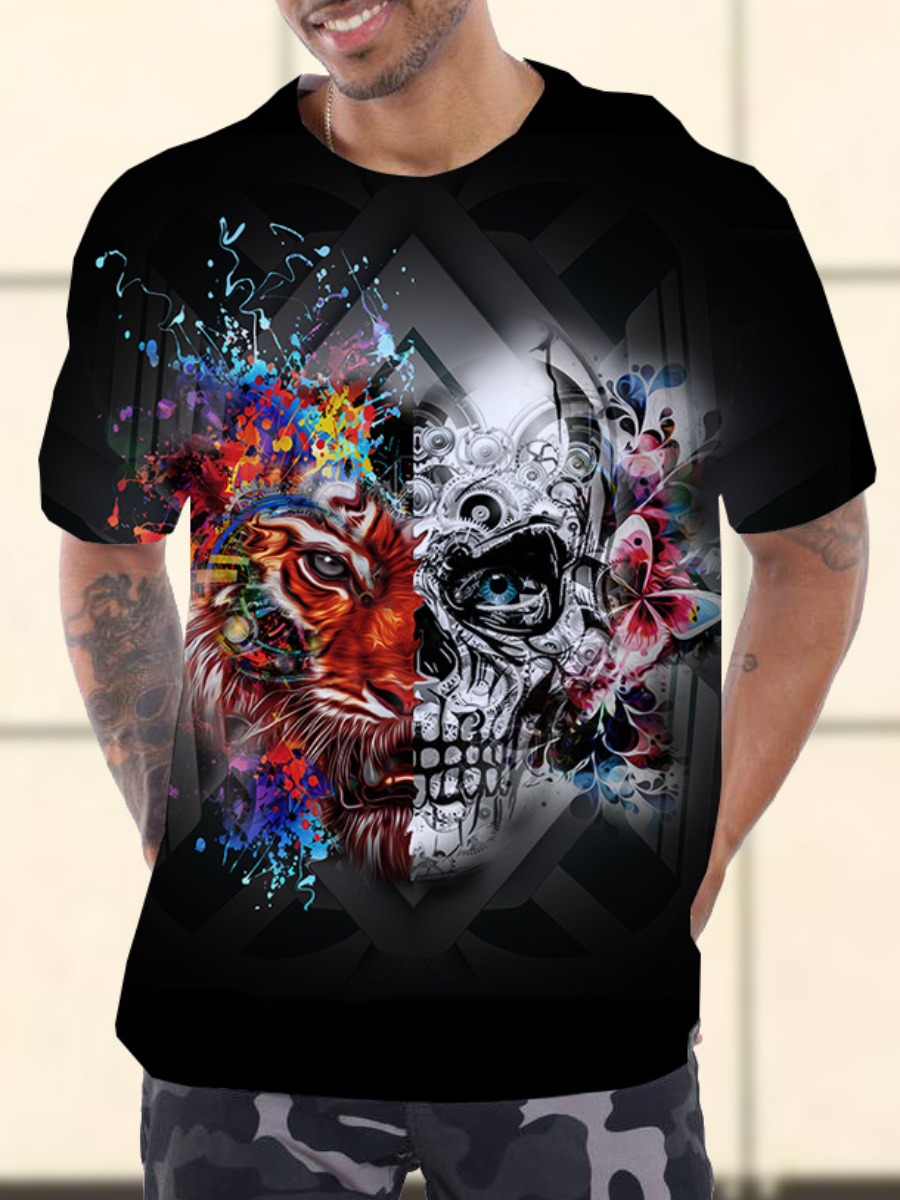 

LW Men Gradient Skull Head Print T-shirt, Black