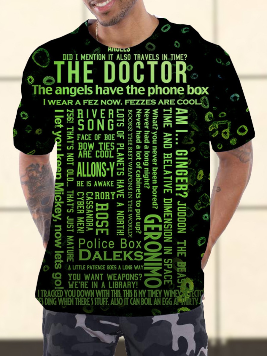 

LW Men Round Neck Letter Print T-shirt, Green