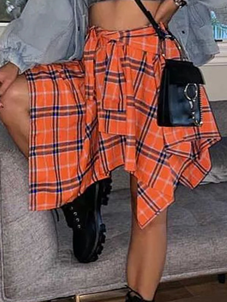 LW Plaid Print Fold Design Skirt