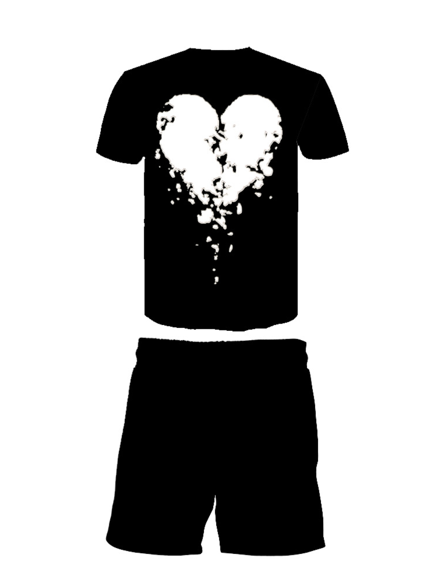 LW Men Broken Heart Print Drawstring Shorts Set