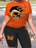 LW Plus Size Butterfly Figure Print Shorts Set