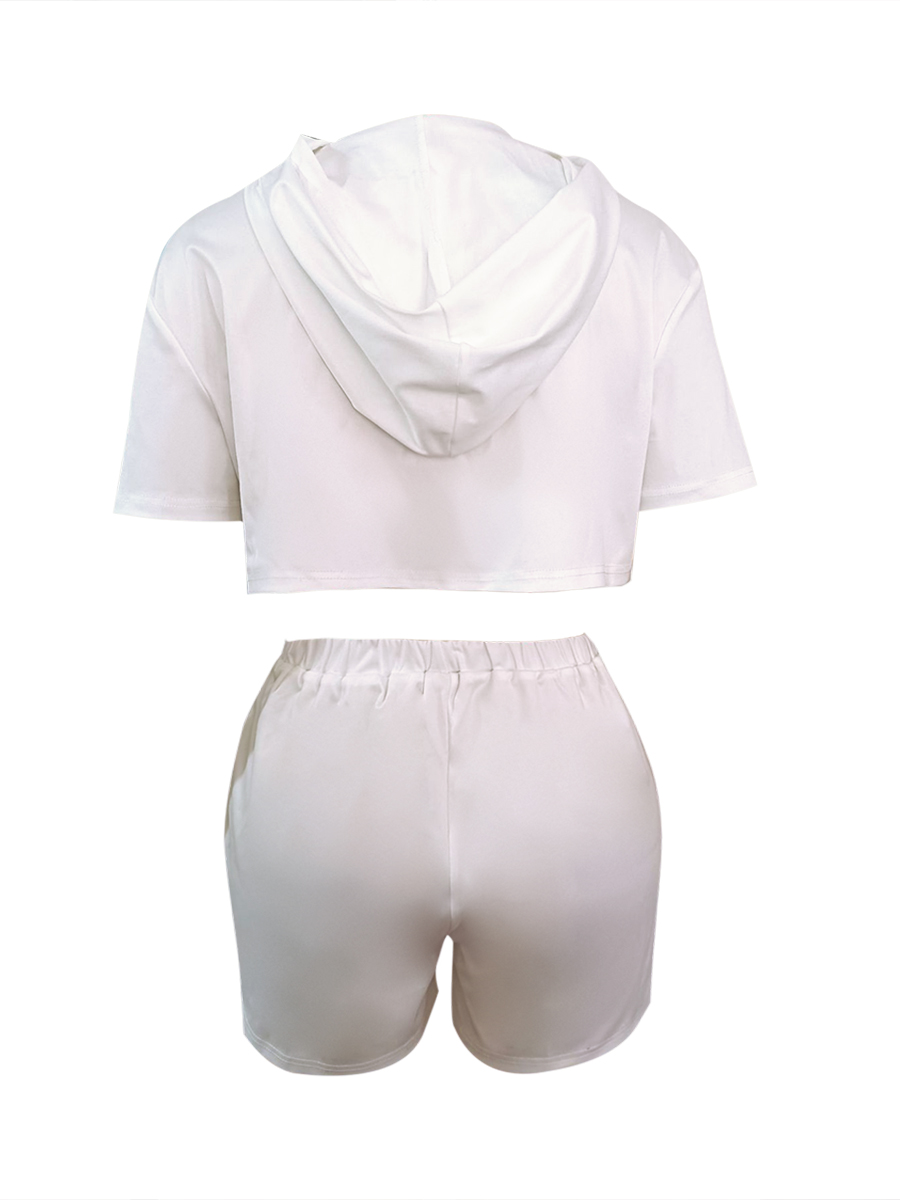 LW Crop Top Letter Print Drawstring Shorts Set