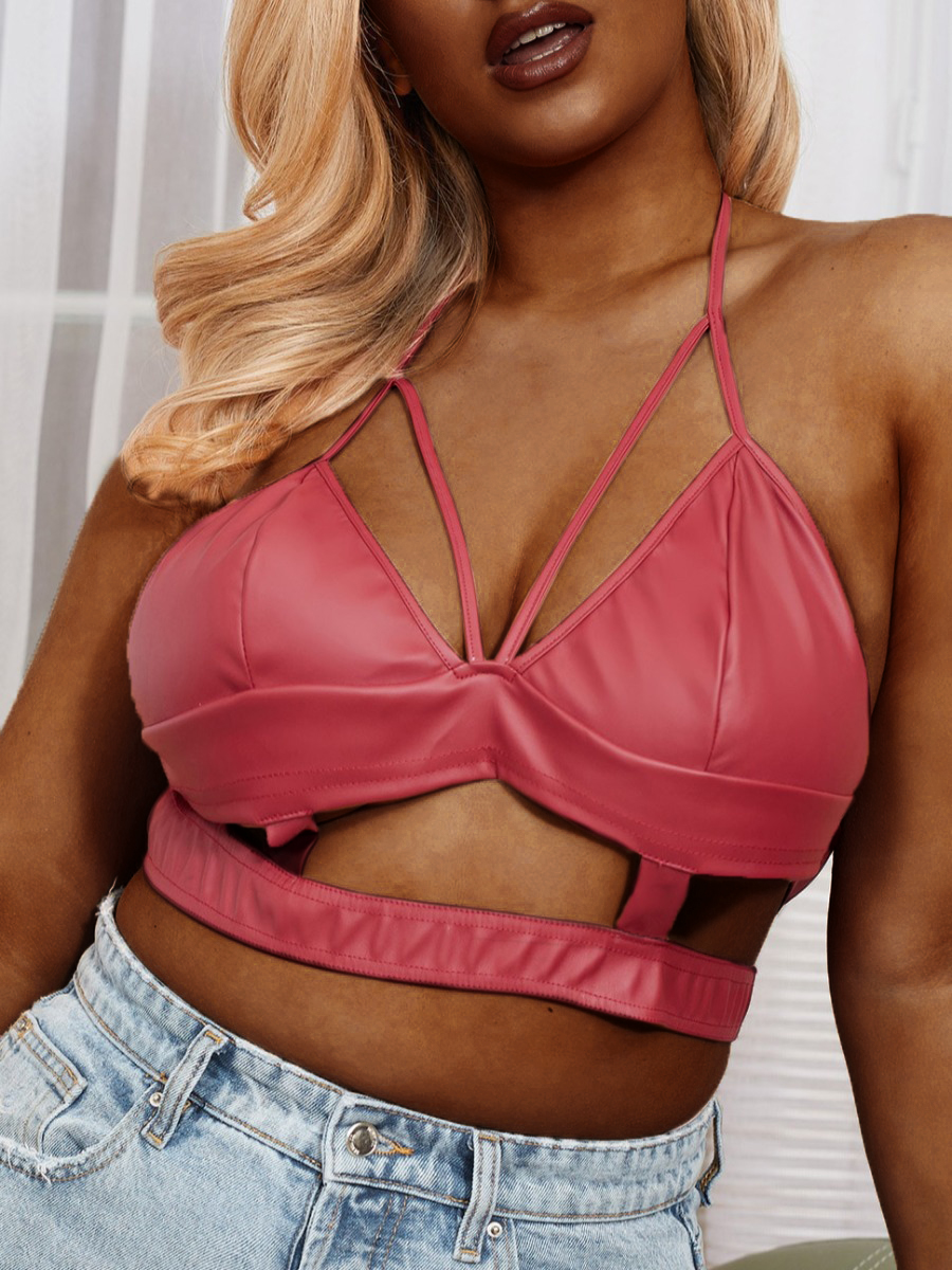 

LW SXY Plus Size Leather Cut Out Backless Camisole, Wine red