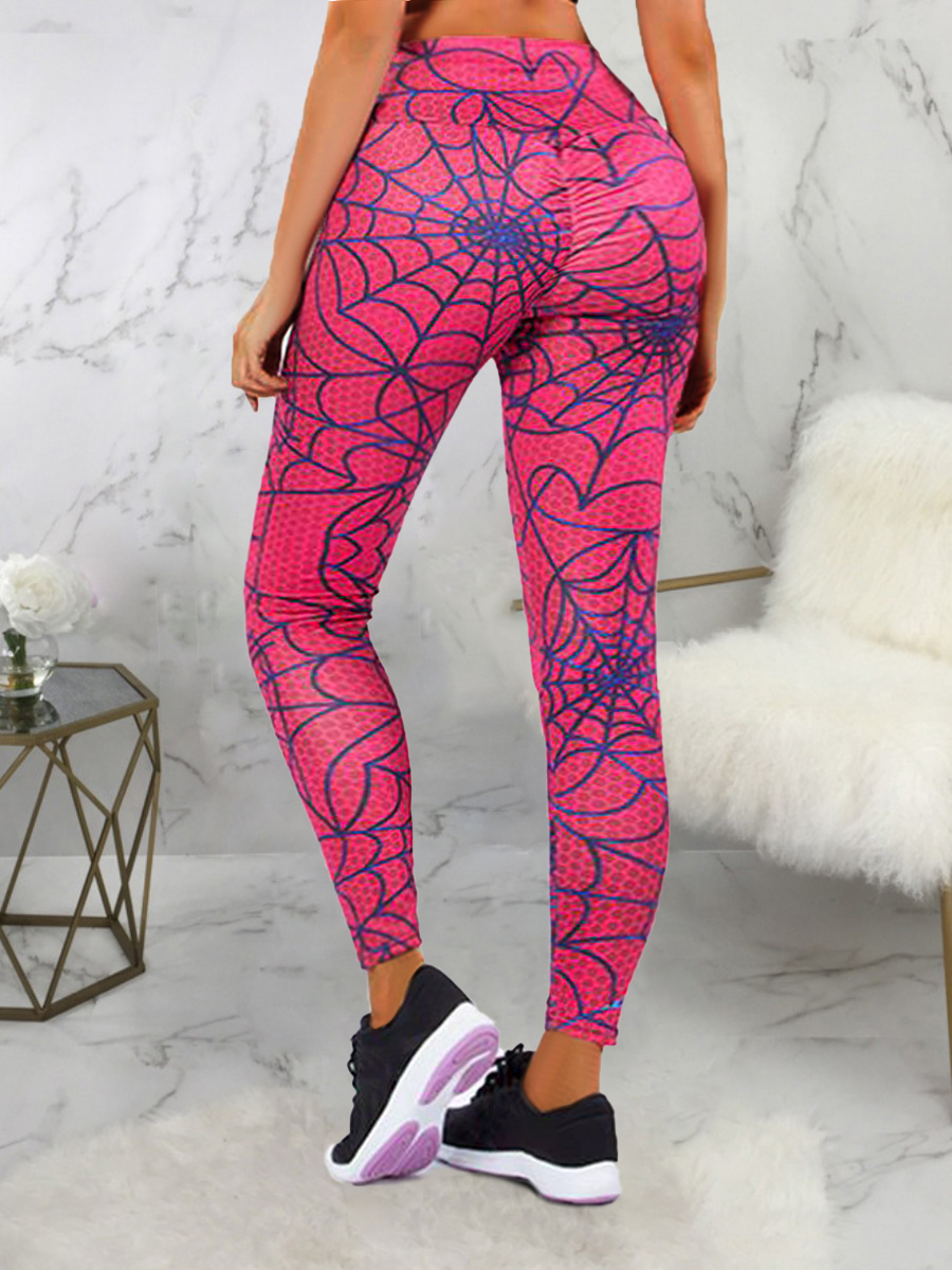 

LW Spider Web Print High Stretchy Yoga Leggings, Red