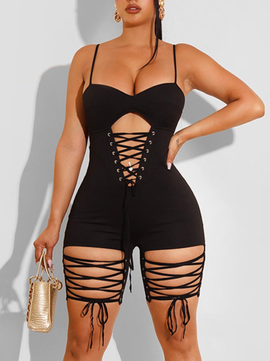 

LW SXY Bandage Design Cami Skinny Romper, Black