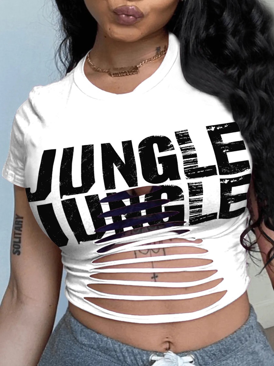 

LW Letter Print Cut Out T-shirt, White