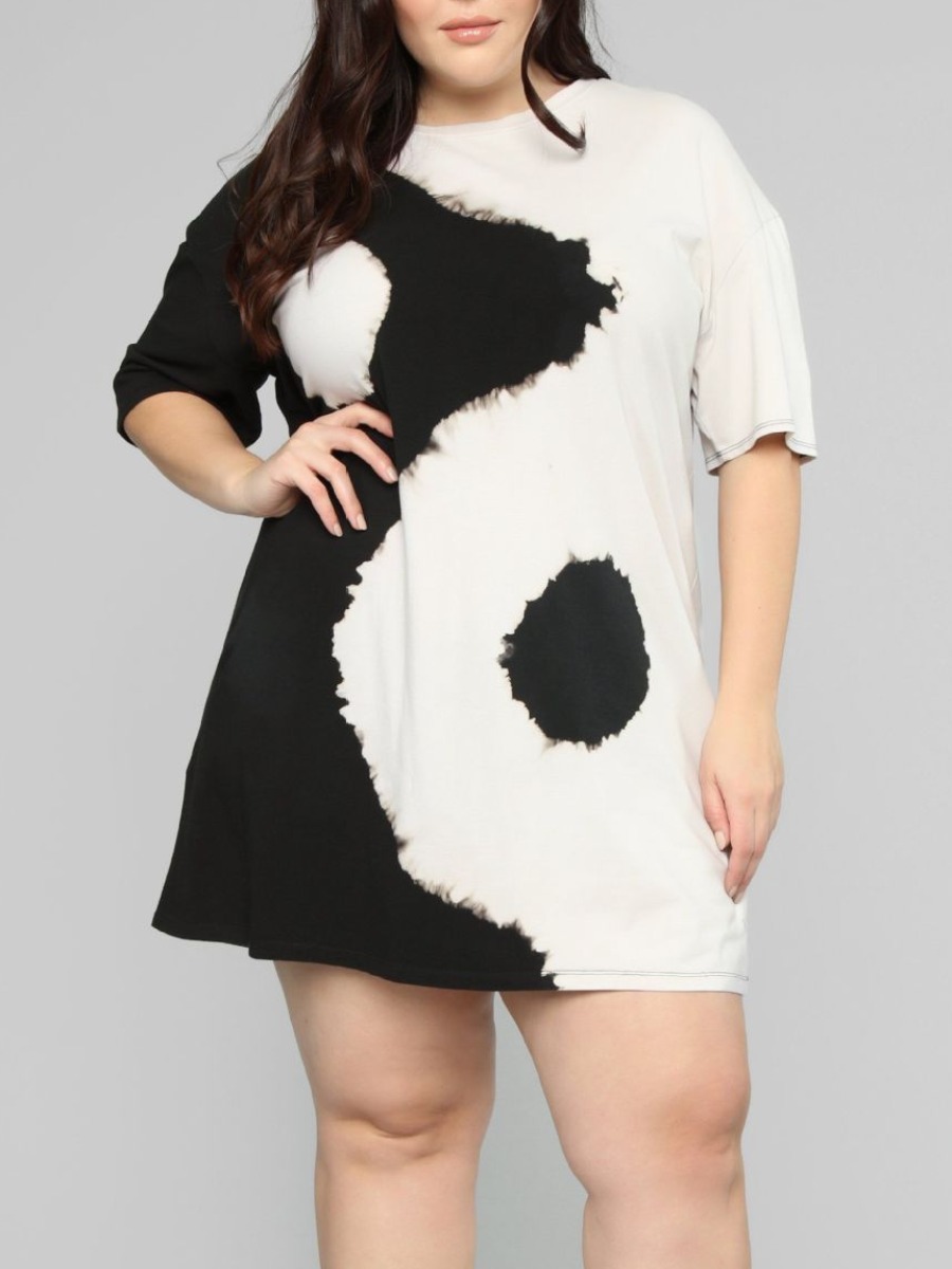 

LW Plus Size Round Neck Patchwork Dress, Black