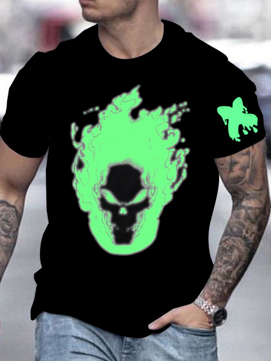 

LW Men Round Neck Cartoon Print T-shirt, Black