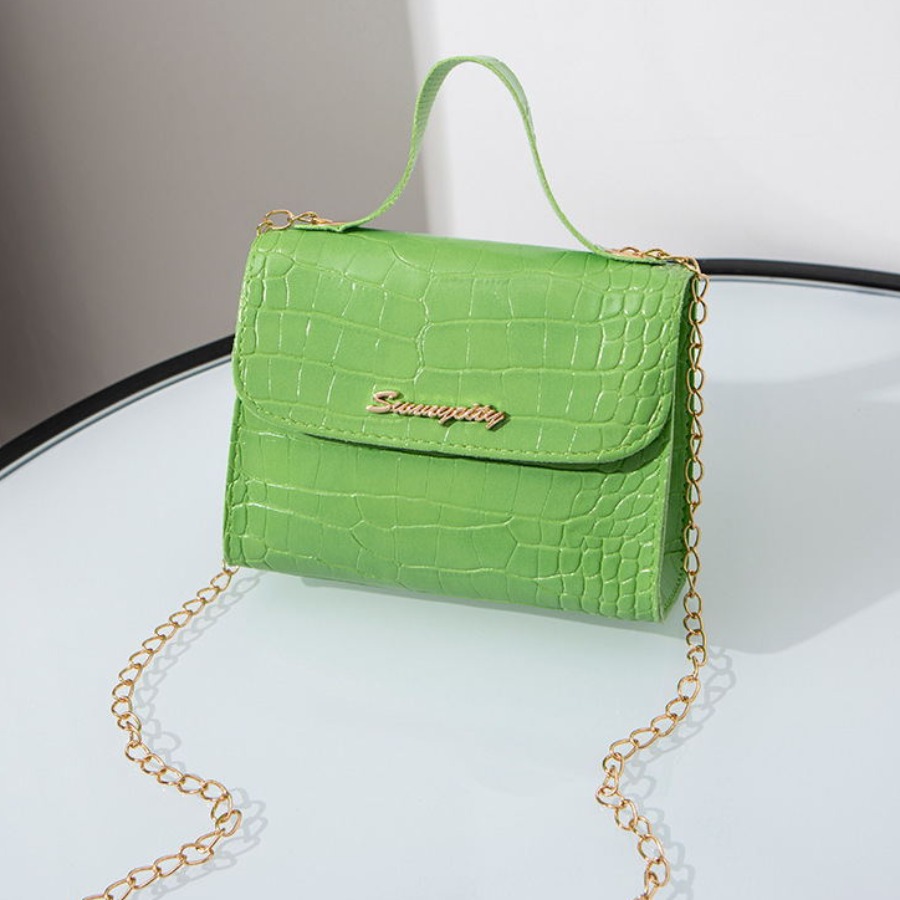 

LW Letter Decor Chain Strap Crossbody Bag, Green