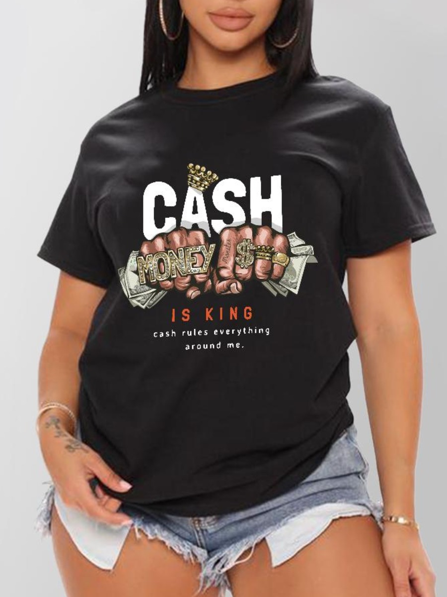 

LW Cash Money Letter Print T-shirt, Black