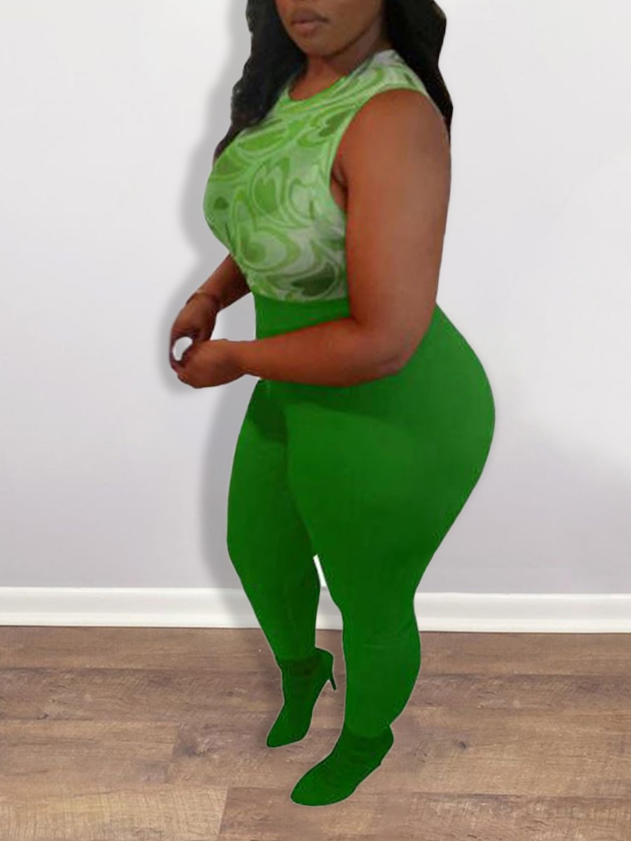 

LW SXY Heart Print High-waisted Pants Set, Green