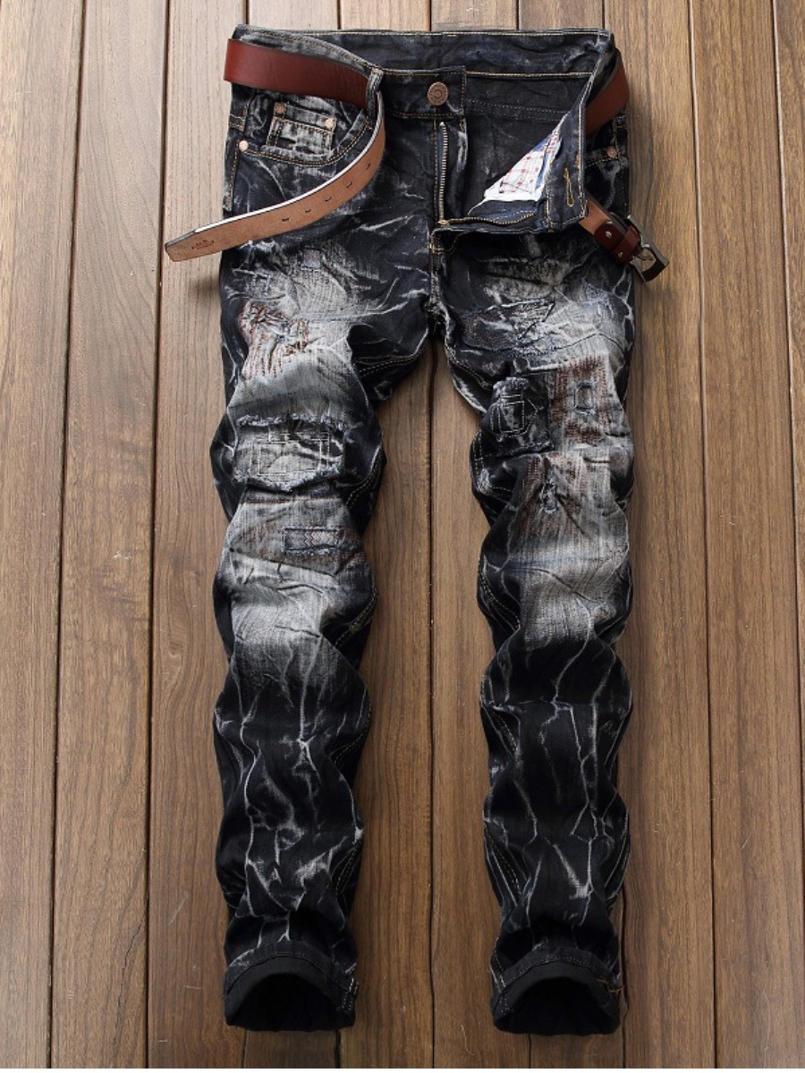 LW Men Tie-dye Low Stretchy Jeans