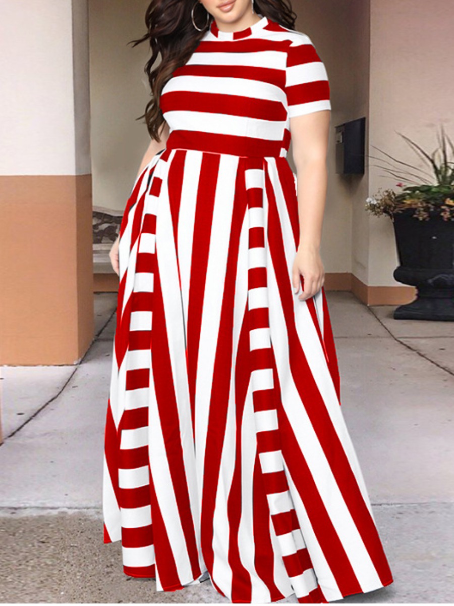 

LW Plus Size Striped A Line Dress, Red