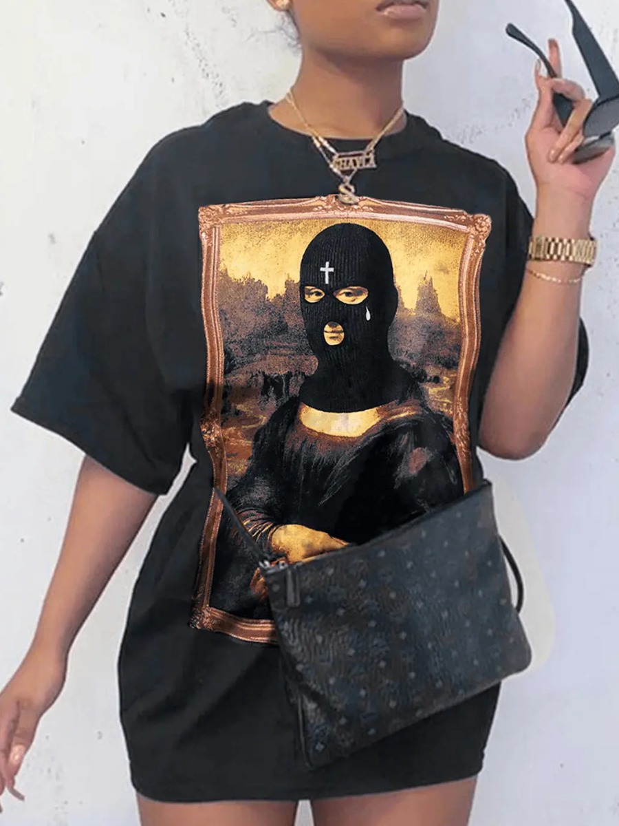 LW Masked Face Figure Print Dress