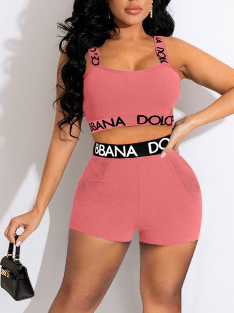 LW Cami Letter Print Shorts Set