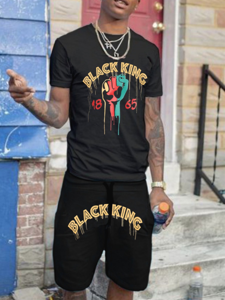 LW Men King Letter Print Shorts Set