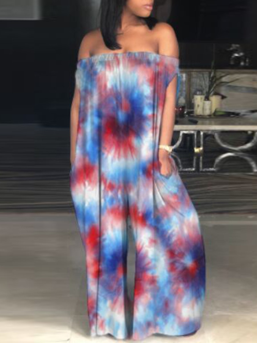 

LW Off The Shoulder Tie-dye Loose Jumpsuit, Purple