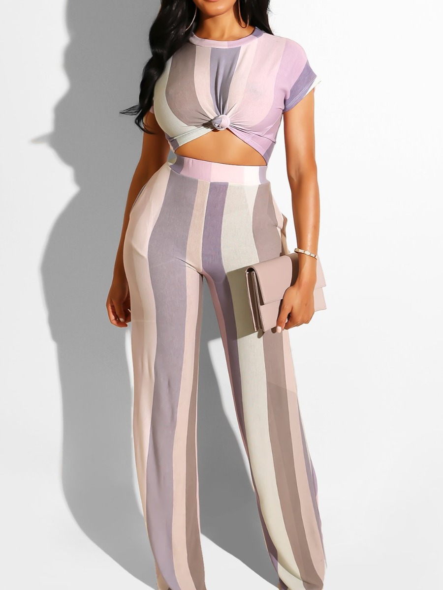 

LW Striped Stretchy Pants Set, Light purple