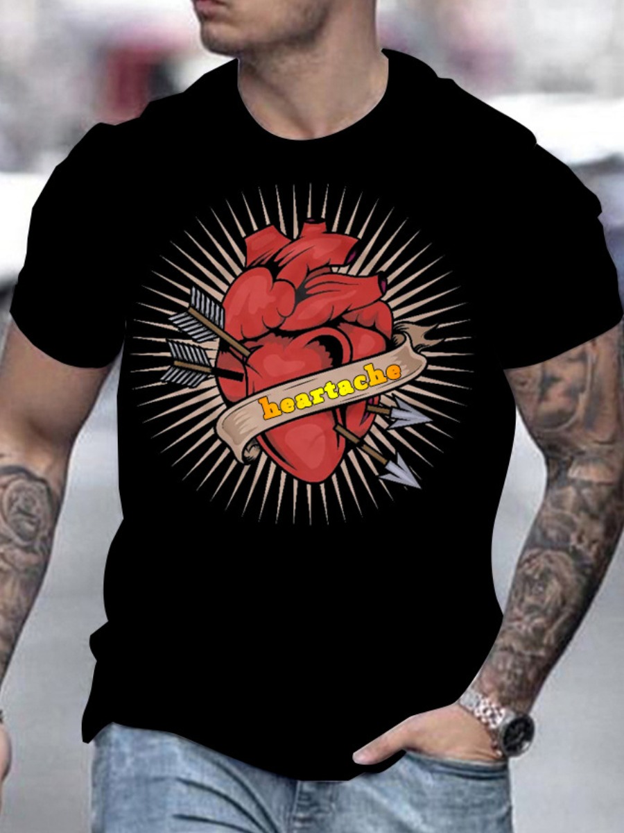 LW Men Letter Heart Print T-shirt