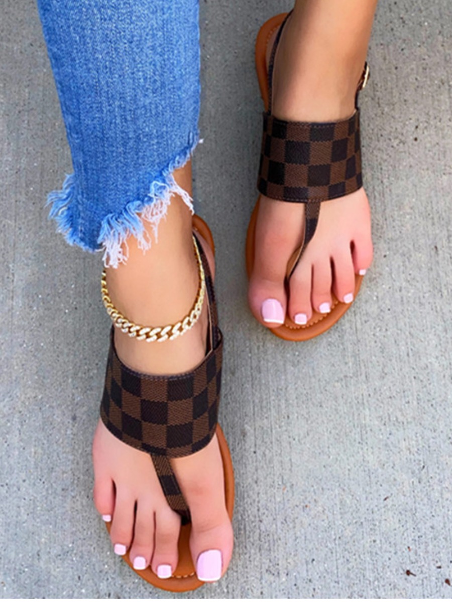 

LW Plaid Pattern Sandals, Brown