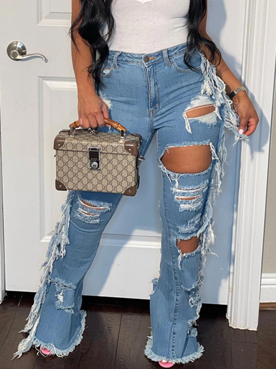 LovelyWholesale Tassel Design Ripped Jeans Spring|Fall Street Tassel Design Spring Summer 2024