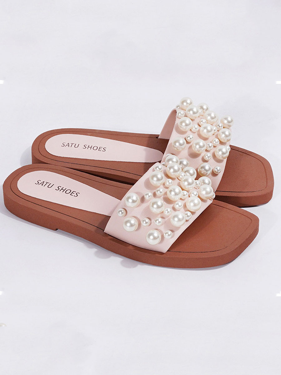 

LW Letter Pearl Decor Slides, Pink